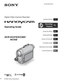 Sony DCR HC 38 E manual. Camera Instructions.